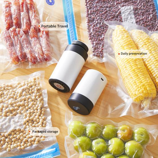Mini Vacuum Sealer Machine Good Sealing Moisture-Proof 2-in-1 Extraction Inflation Rechargeable Kitchen Gadget for Meat Fish Vegetables Fruits