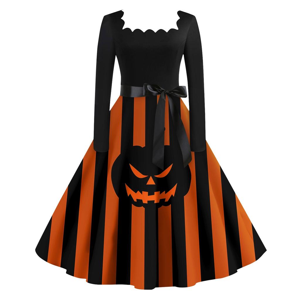 Женское повседневное модное платье в стиле ретро с квадратным вырезом и длинными рукавами