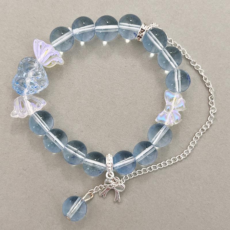 Корейский Розовый Цветы Подвеска-бабочка Браслет из бусин для женщин Сладкие Бусины Цепочка Браслеты Подарки Ювелирные изделия для девушки