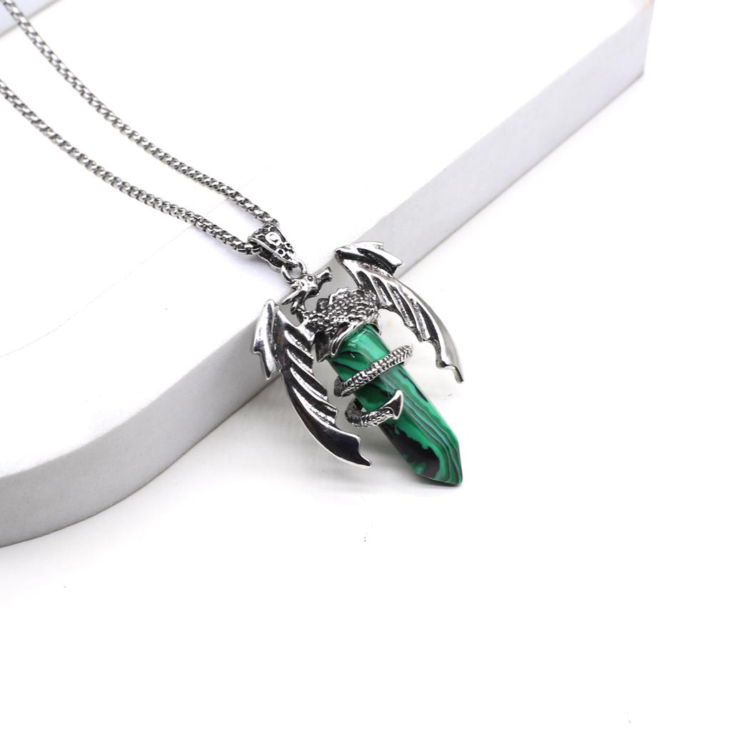 Women Necklace Natural Stone Hexagonal Pyramid Wing-Shaped Pendant Necklace For Women Birthday Gift Chain 60 CM