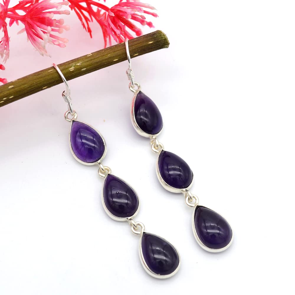 Amethyst Earring, 925 Silver Earring, Handmade Earring, Women Earring, Birthstone Gift, Bezel Earring, Anniversary Gift, Silver Jewelry