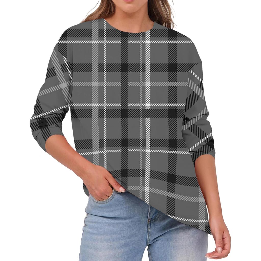 Women's Fashionable Casual Round Neck Solid Color Long-sleeve Top