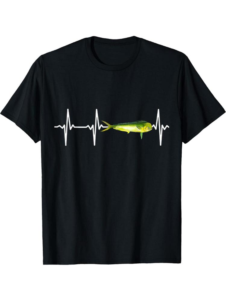Mahi Mahi Heartbeat Saltwater Fishing -with Fish Jumping & EKG Pulse Design -100% cotton short
