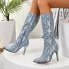 Fashion 2024 New Sequin Design Ladies High Heels Pointed Toe Women's Ankle Boots Sexy Stiletto Ladies Knee High Boots Botas De Mujer