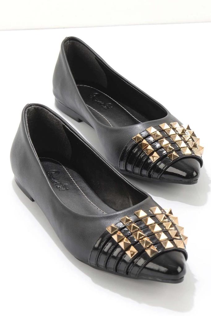 Женские модные черные балетки на толстом каблуке