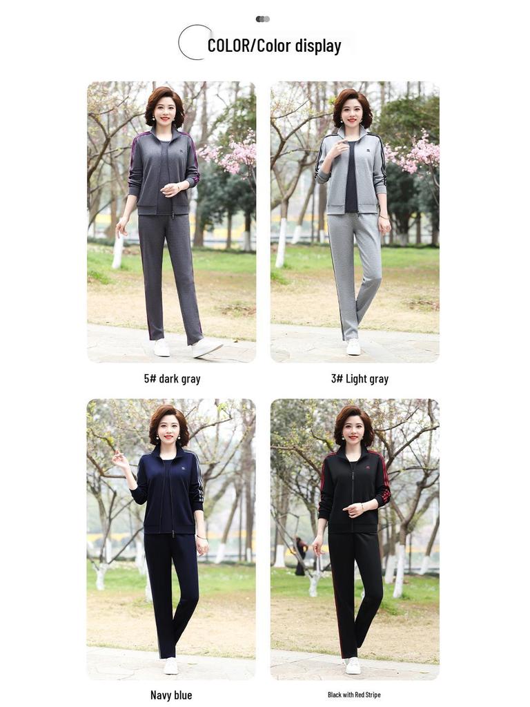 Женский весенне-осенний повседневный спортивный костюм: Свободного кроя куртка и толстовка с длинным рукавом, больших размеров, 2 предмета для среднего и пожилого возраста