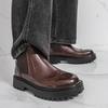 Men’s Chelsea Thick Sole Platform Punk Black Leather Boots Brown Brogue Shoes Round Head Motorcycle Boots High Boots Plus Size