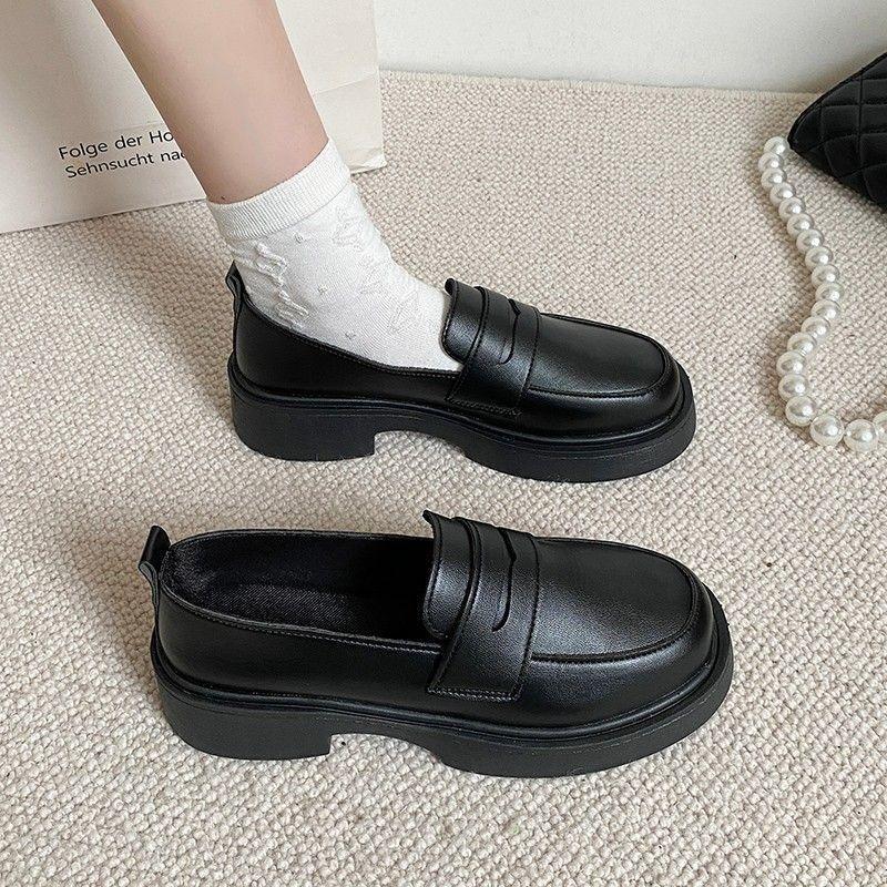 Black Small Leather Shoes Women's Autumn New Versatile Flat-bottomed Uniform Flat-bottomed Soft Girl Single Shoes