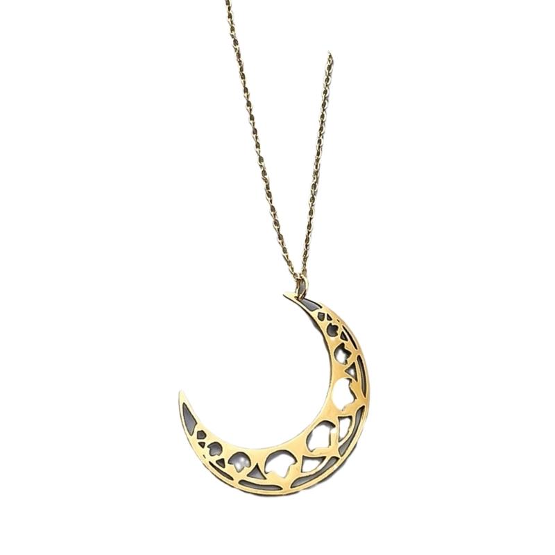 Stylish Lunar Cutout Necklace Stainless Steel Moon Charm Neck Chain Adjustable Length Clavicular Chain for Women Girls