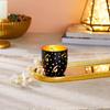 Ornamental Iron Tea Light | Stylish | for Indoors & Outdoors Décor (Matt Black with Gold)