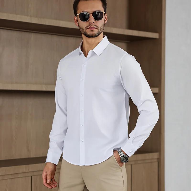 Новая мужская рубашка business casual с длинным рукавом, однотонная, устойчивая к складкам, не мнется, удобная, для любого сезона, универсальный топ