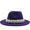 Hot Women Wool Fedora Hat With Pearl Ribbon Gentleman Elegant Lady Winter Autumn Wide Brim Church Panama Sombrero Girl Jazz Cap