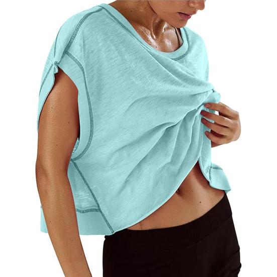 Женская футболка с круглым вырезом, коротким рукавом и открытой спиной, однотонная свободная футболка для тренировок, универсальная повседневная одежда
