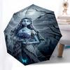 1pc ghostly bride moonlit cemeteryOpen/Close Umbrella-Windproof, Compact Travel Umbrella, Sturdy 8-Rib Shaft, Outdoor Accessory, 1091