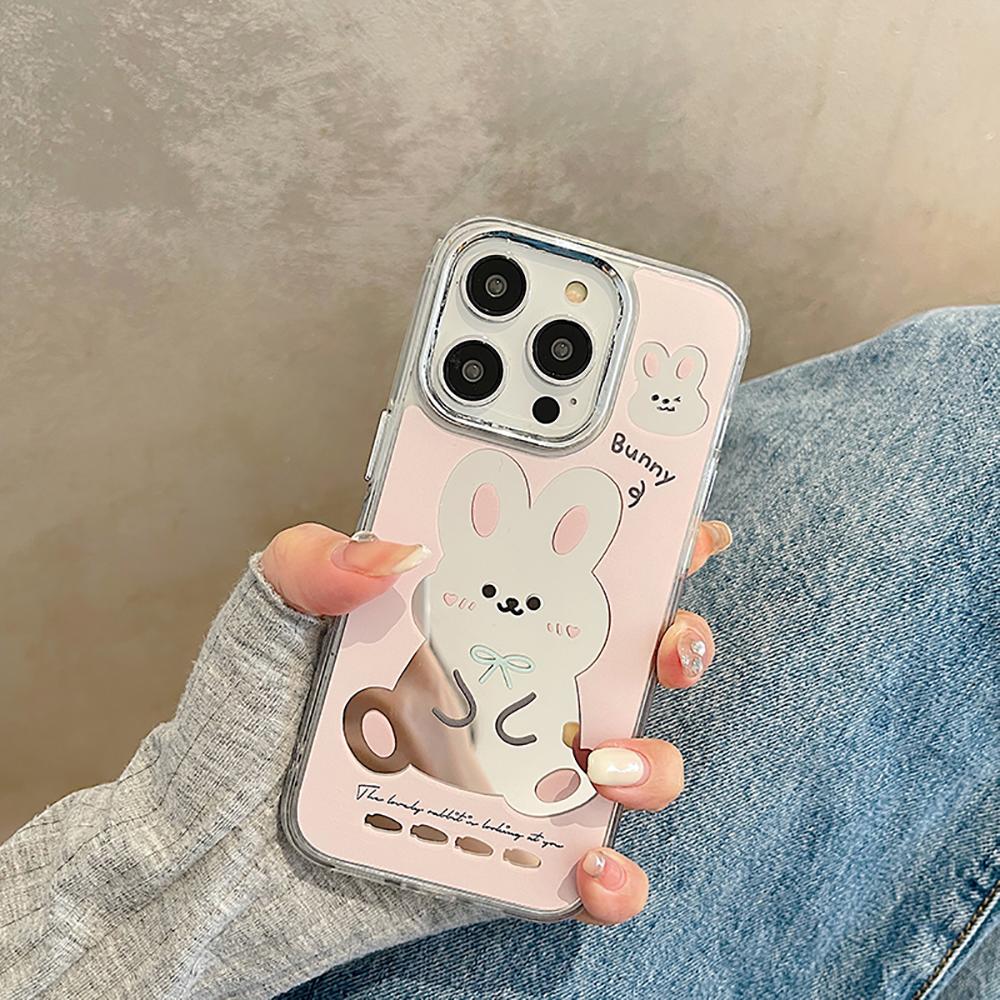 Зеркало для макияжа с милым медведем, мультяшным кроликом, противоударный чехол для телефона для Iphone 14 11 12 13 Pro Max, мягкая задняя крышка с забавными буквами