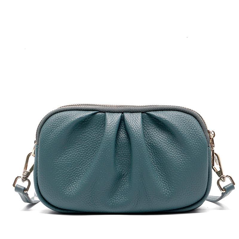 Кожаная женская сумка, высококлассная сумка для мобильного телефона, новый кошелек для мелочи из коровьей кожи первого слоя, трехслойная плиссированная наплечная сумка с молнией.