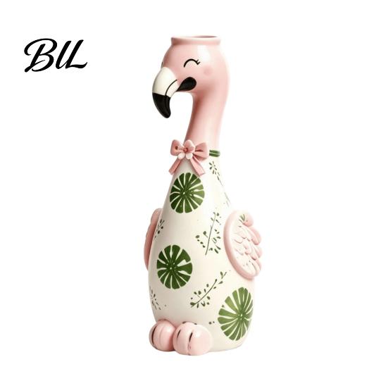 Decorative Aesthetic Room Decor Cute Resin Flamingo Vase, Pink Flower Holder Figurine, Unique Housewarming Gifts Tabletop Ornament for Dried