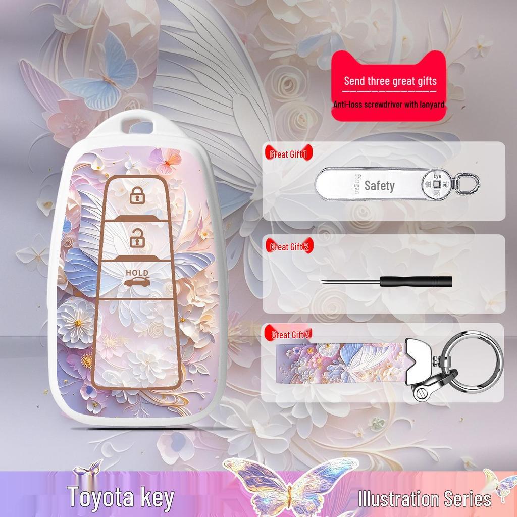 Cartoon Key Cover for Toyota Camry, Avalon, Corolla, Highlander, and Venza