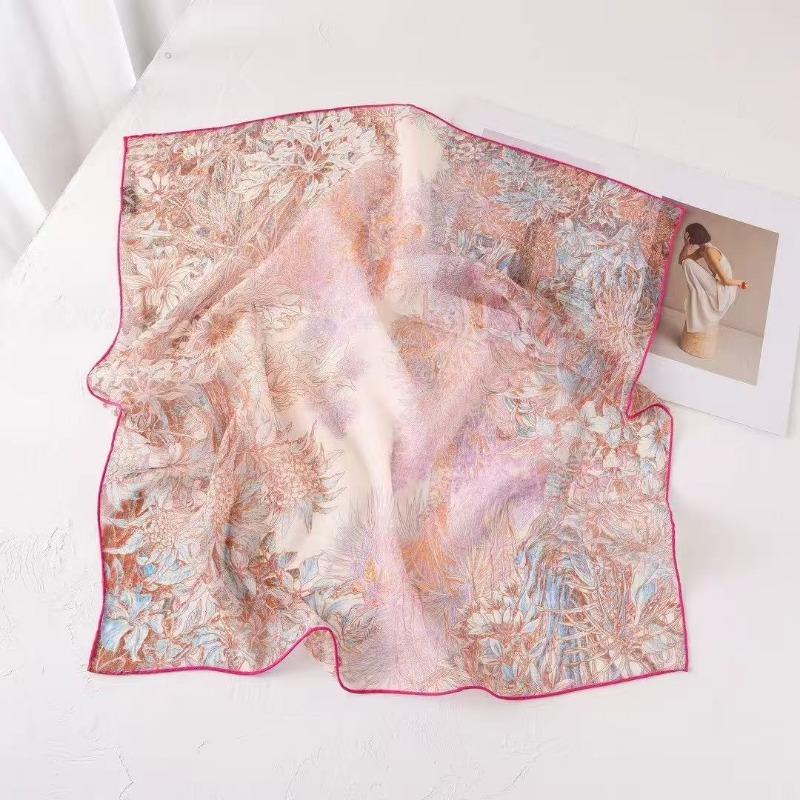 Spring and Summer New 100% Mulberry Silk Georgette Silk Scarf Women's Retro Lazy Chinese Square Scarf Premium Scarf Accessories