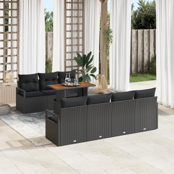 VidaXL Ensemble de Canapé de Jardin 8 Pièces avec Coussins Noir Rattan Poly 3358410