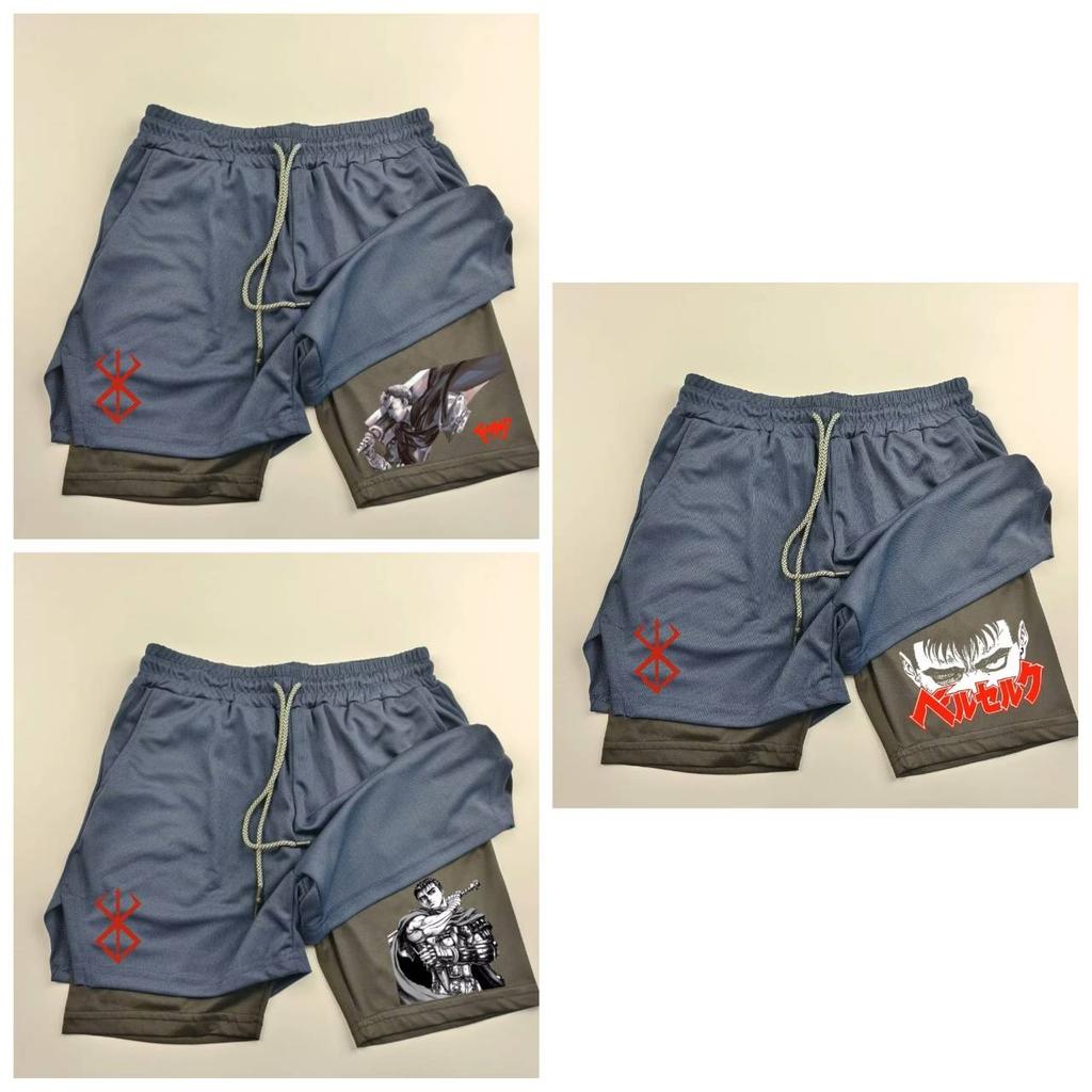 Berserk Muay Thai Kick Boxing UFC MMA Mixed Marcial Art Shorts Anime Men Women Unisex Double Layer Quick Dry Air Sports Gym Fitness Workout