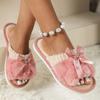 Warm Bowknot Decor Slippers, Casual Open Toe Plush Shoes, Comfortable Indoor Home Slippers