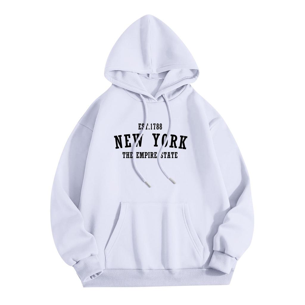 Женская мода O-образный вырез с длинным рукавом и принтом, толстовка с капюшоном