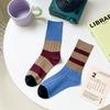 A Pair Stripes Mid Tube Socks Warm Womens Crew Socks Durable Cotton Socks  At All Seasons