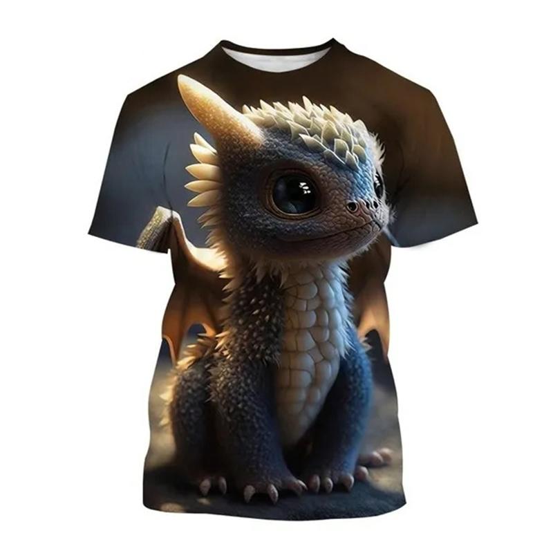 Летние футболки с принтом «Дракончик 3D» для мужчин и женщин, повседневная мода, уличная одежда, футболки большого размера с коротким рукавом, детские футболки, топы, одежда