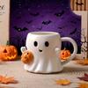 1pc Halloween Ceramic Mug with Cute Pumpkin Design , 600ml Large Capacity, Dishwasher Safe, Reusable, Durable White Cup with Black Handle