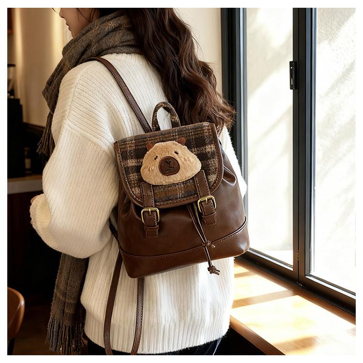 Retro Checkered Womens Backpack Made Of Pu Leather For Street Style And Travel