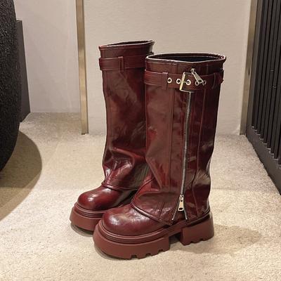 Модные высококачественные женские зимние модные заклепки с цветной блокировкой и боковой молнией на толстом высоком каблуке с квадратной головкой, мотоциклетные ботинки для подиума