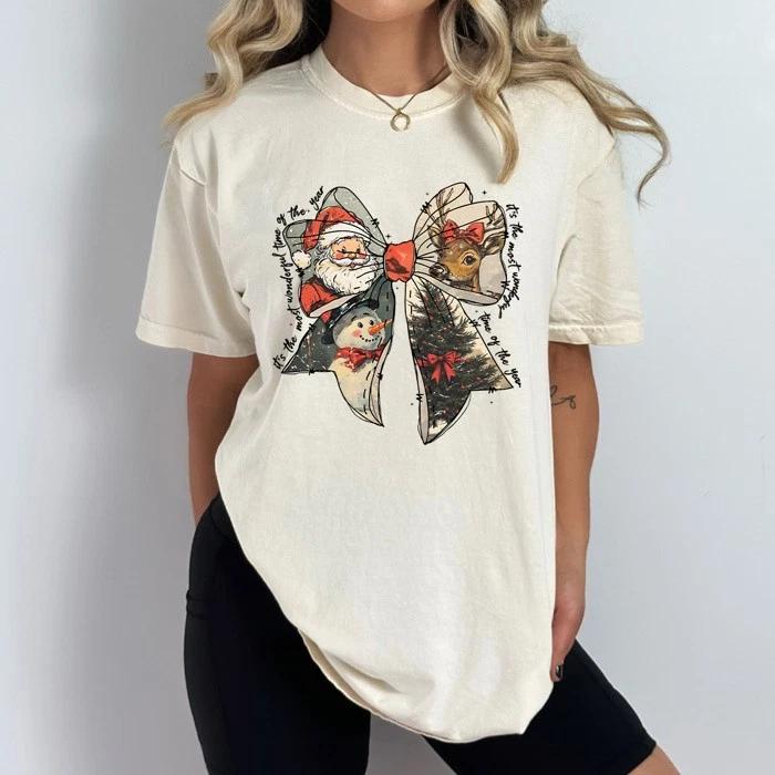Vintage Christmas Bow Comfort Colors Tee, Vintage Christmas Characters, Santa