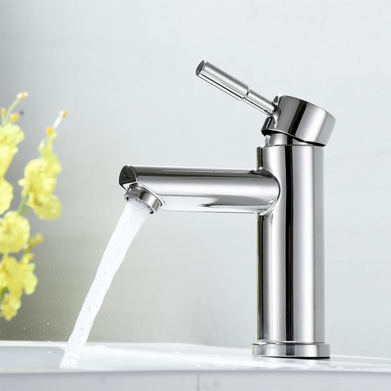 Basin Faucet 304 Stainless Steel Single Cold Water Tap Black Chrome Color Deck Mounted Basin Sink Tap G1/2