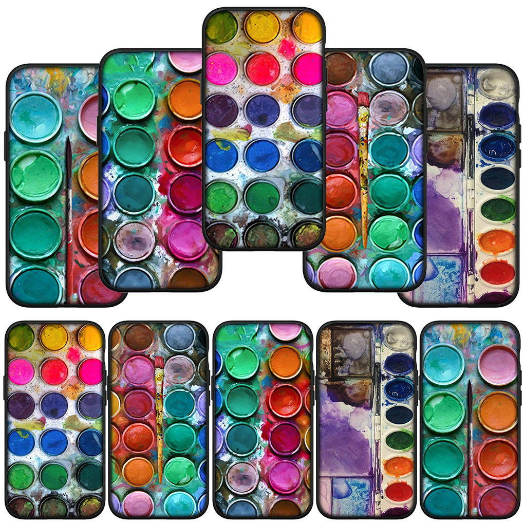 Чехол для Samsung Galaxy S25 S24 S23 iPhone 16 15 Xiaomi Redmi Note 14 13 12 16E 11 Pro Max OPPO Moto Huawei Paintbox Palette Water Color Pallet Cover
