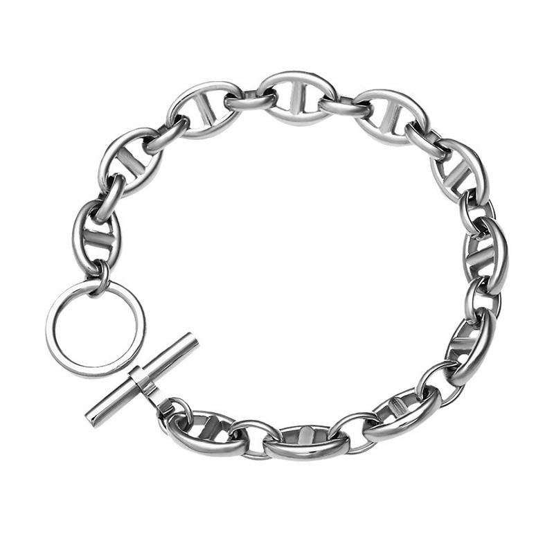 Chrome Titanium Steel Buckle Bracelet Women's Plated 18K Gold Chain Hip-Hop Stainless Steel OT Buckle Clasp Couple Bracelet