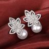 Huitan Gorgeous Drop Earrings with Imitation Pearl Noble Flower Cubic Zirconia Shiny Accessories Charms Elegant Wedding Jewelry