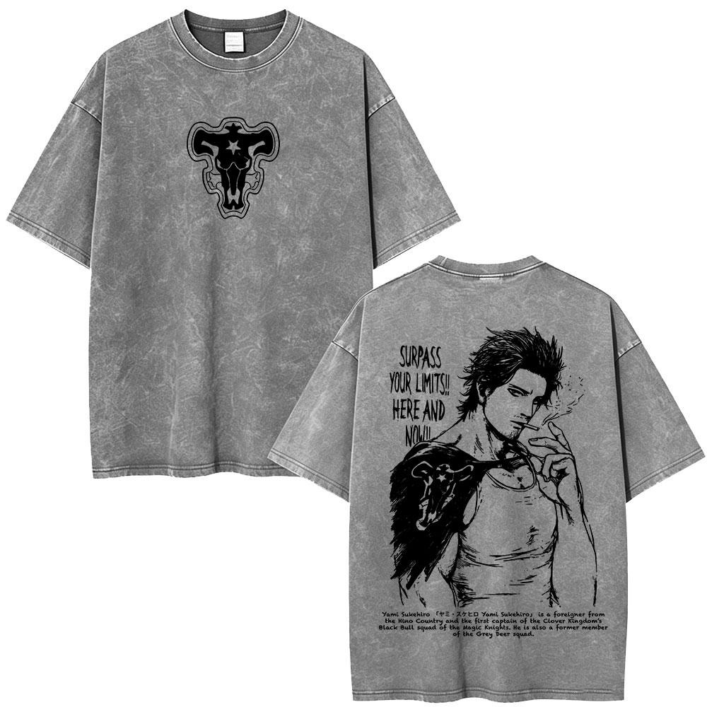 Japan Anime Black Clover Yami Sukehiro Vintage Washed T Shirts Men Women Clothing Fashion Cotton Oversized Short Sleeve T-shirts