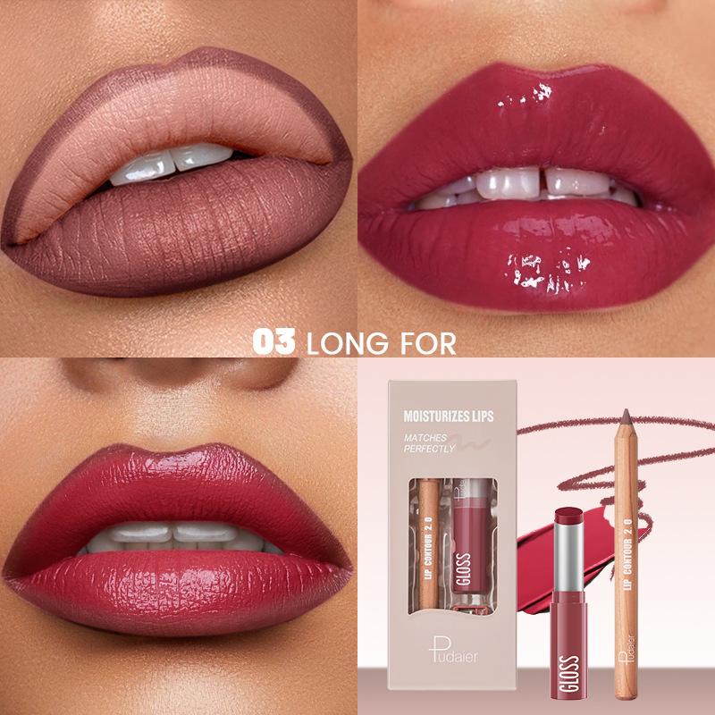 2 шт. набор помад-блесков для губ с эффектом водного света, с глянцевой блестящей желейной помадой и матовой подводкой для губ, контурный макияж