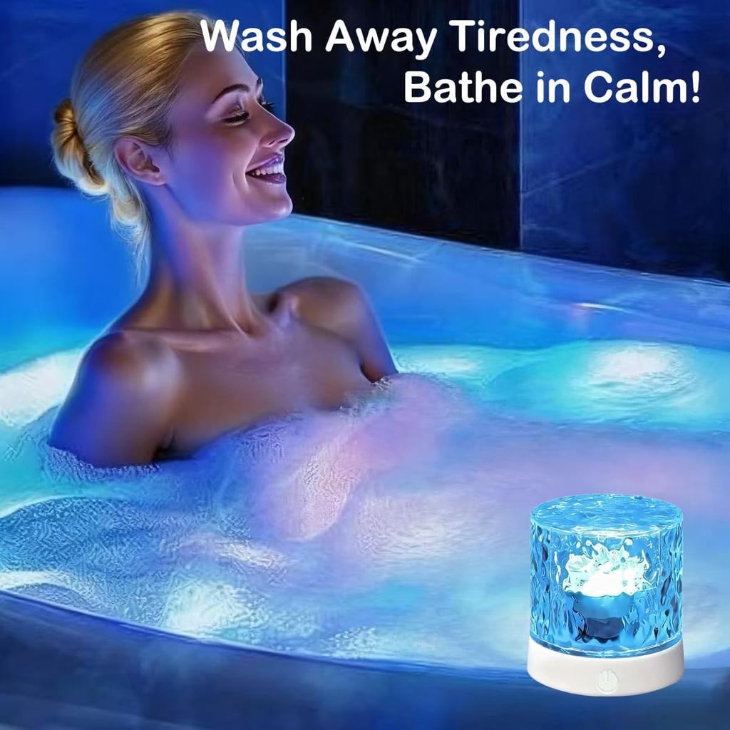 Rechargeable indoor shower light - bathroom wave projection light cordless LED bathroom light for bathtub 3D water ripple light battery powered