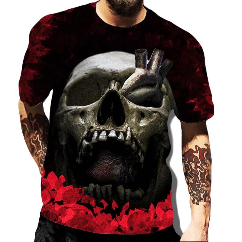 Мужская футболка Scary Skull с 3D принтом, страшный топ для взрослых, футболка большого размера с круглым вырезом, повседневный топ с короткими рукавами, мужская одежда