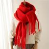 Simple Basic Monochrome Chunky Scarf Imitation Cashmere Thickened Soft Warm Tassel Long Scarf Autumn Winter Coldproof Versatile Neck Protection Scarf