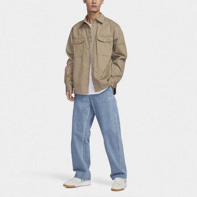 Nike SB Tanglin Plain Logo Woven Skateboard Спортивная повседневная рабочая рубашка на пуговицах с большими карманами, дышащая, с длинным рукавом, унисекс, рубашки FQ0398-247