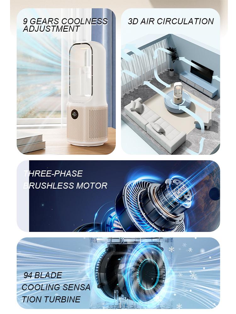 Безлопастной настольный вентилятор с 9 режимами скорости и сенсорным управлением, портативный кондиционер, охлаждающий вентилятор, башенный воздухоохладитель для офиса, спальни