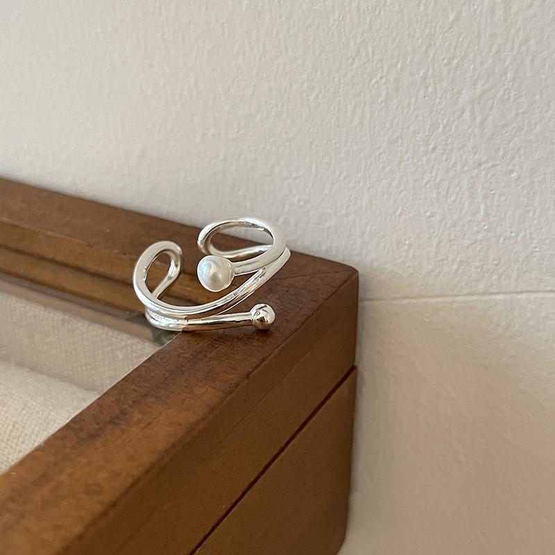 Stylish Minimalist Pearl Ring For Women Adjustable Copper Unique Geometric Design