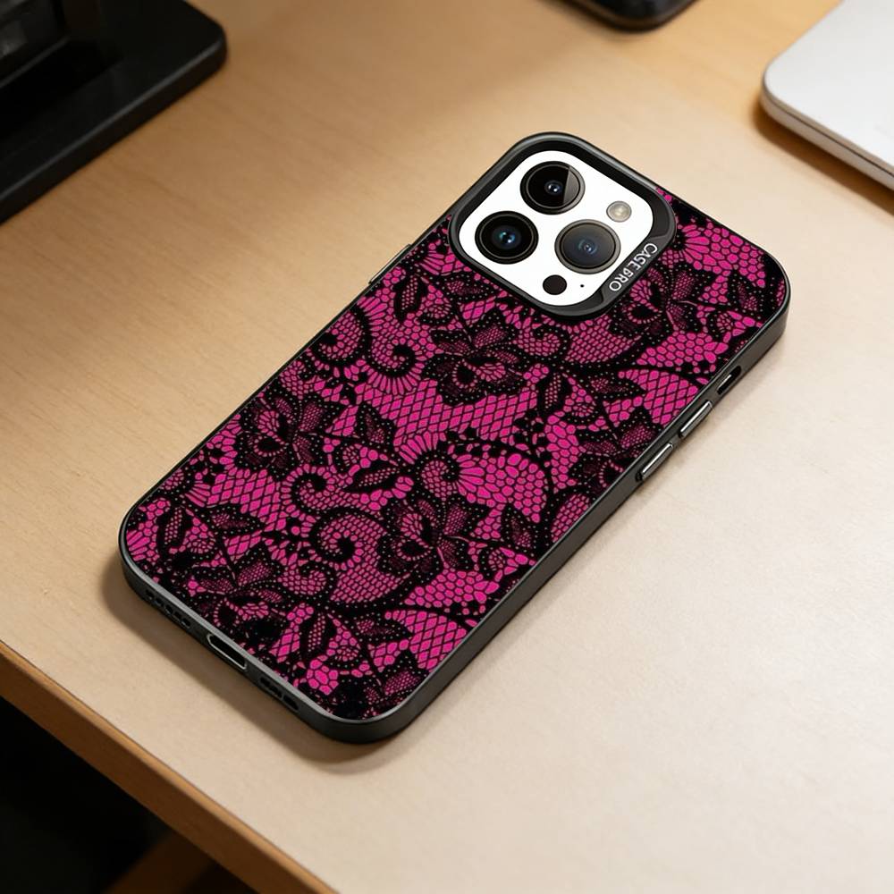Элегантный дизайн с принтом черного кружева Чехол для телефона для iPhone 17, 16, 15, 14, 13, 12, 11 Plus, Pro Max, XS, Цветная серебристо-черная крышка