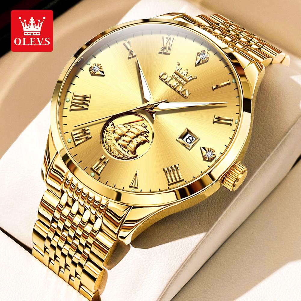 OLEVS Big Save Luxury Mens Watch Original Mechanical Watches For Men Calendar Waterproof Stainless Steel Wristwatch Clock 6696