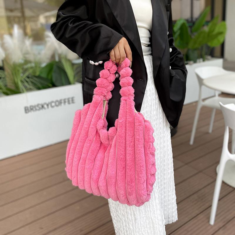 Stylish Large Capacity Plush Tote Bag Soft Urban Chic Fluffy Shoulder Bag