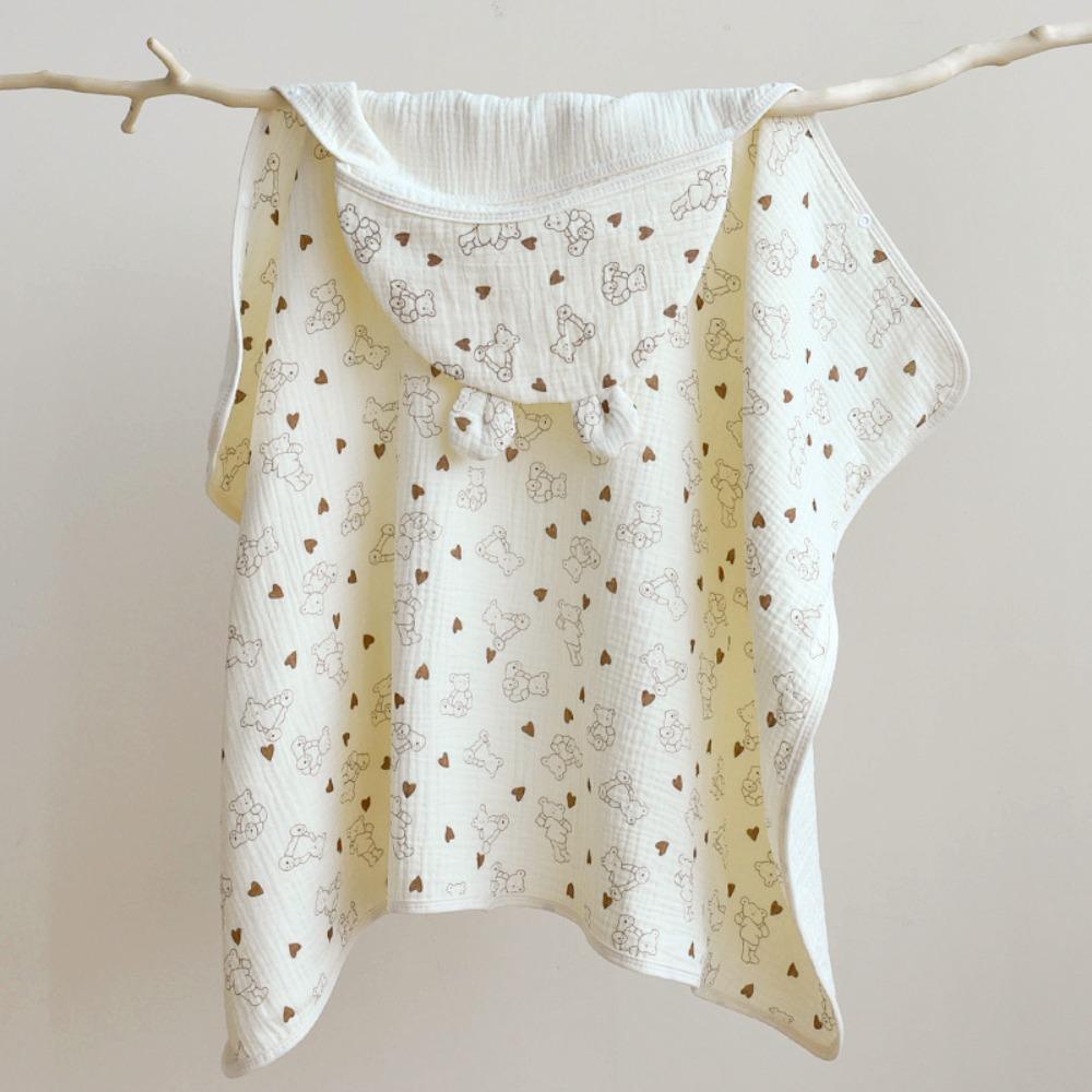 Soft Texture Infant Hooded Towel Wrap Blanket Bear Printed Baby Swaddle Cloth  Baby Wrapping