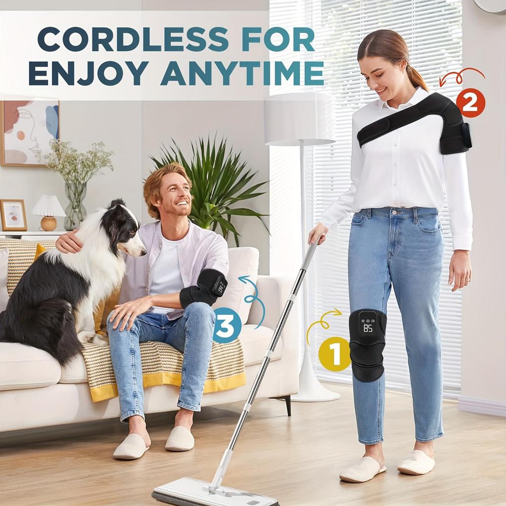 3 в 1 беспроводной вибратор-массажер для колена с подогревом, 3 режима, литий-полимерный аккумулятор с зарядкой от USB 1800 мАч